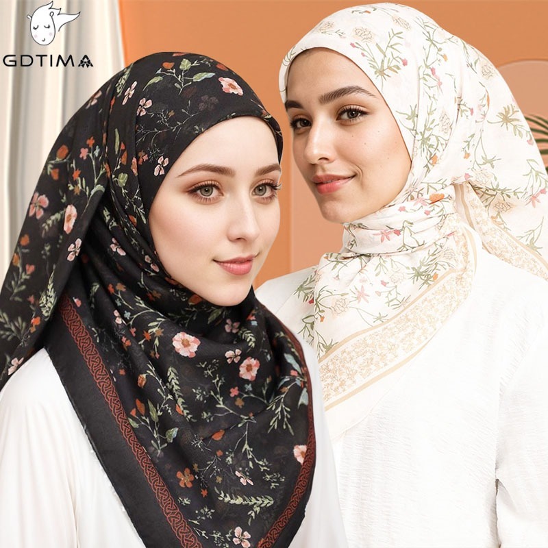 GDTIMA Hijab Baru Raya 2025 Muslimah Shawl Cotton Printed Bawal Square Headscarf