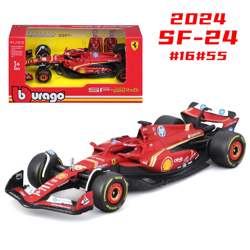 Bburago F1 2024 1:43 Ferrari SF24 #16 Charles Leclerc #55 Carlos Sainz Alloy Diecast Cars Model Toys Gift