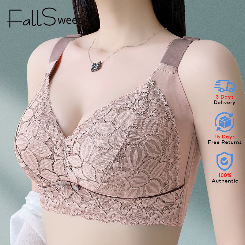 FallSweet Women's Plus Size Bra Minimizer Underwear Wireless Sexy Lace Floral Thin Cup Lingerie 36-46C D