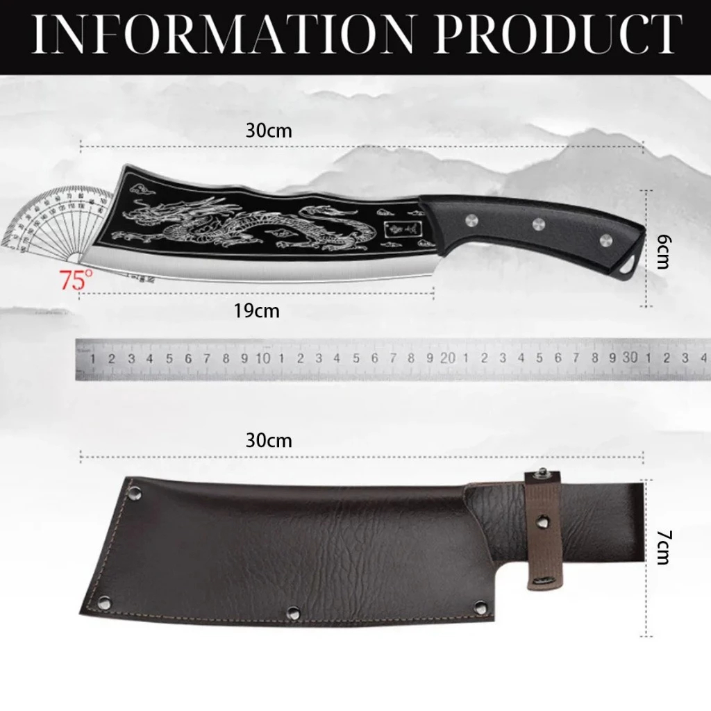 Japanese Kitchen Knife Black Dragon Forged Blade Stainless Steel High Quality Bone-Chopping Knife