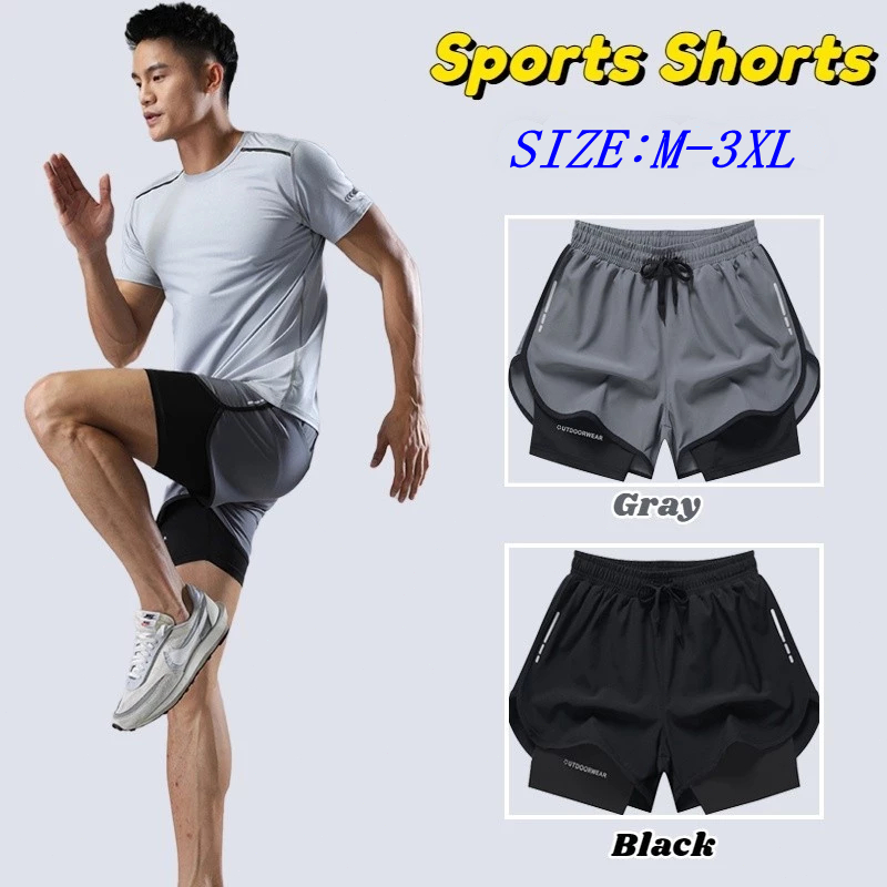 Men 2 in1 Running Shorts Quick-Dry Breathable Training Pants Workout Running Shorts ogging Fitness Pants