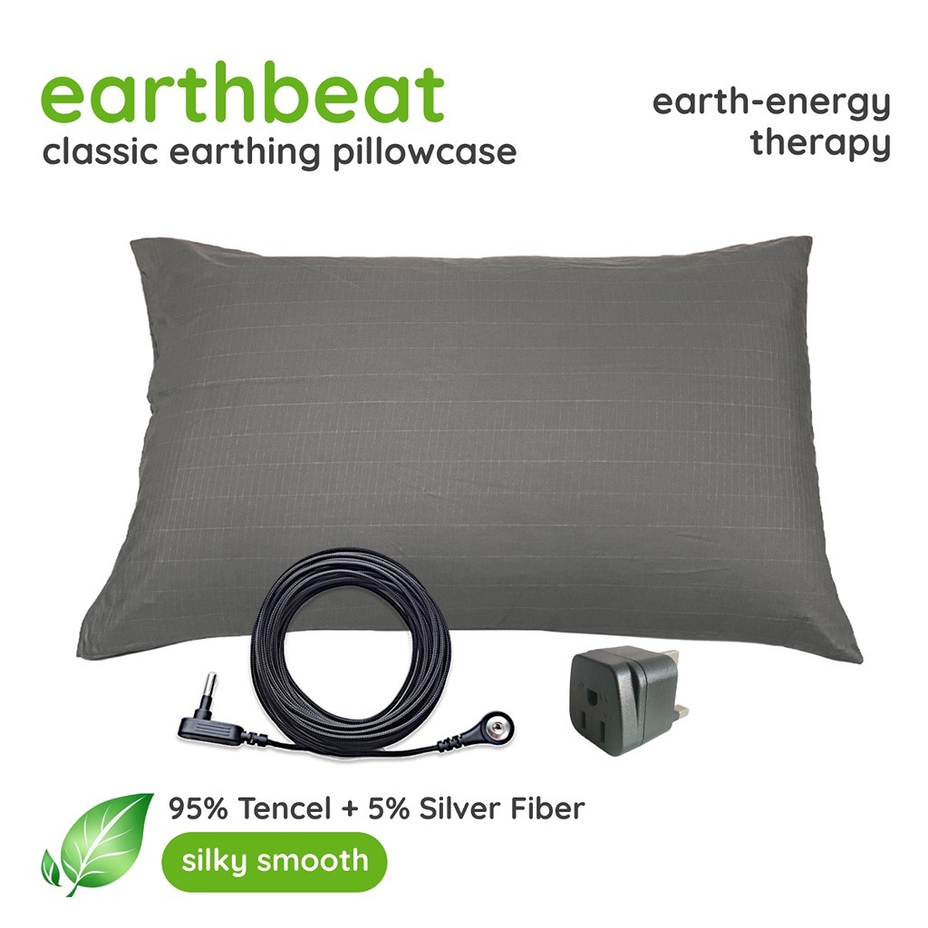 earthbeat Classic Earthing Pillowcase. Silky-Smooth Tencel with Grounding Silver Fiber. MY Adapter Included. Natural Therapy for Sleep Quality, Wellness and Anti-Inflammation. Standard-Size.