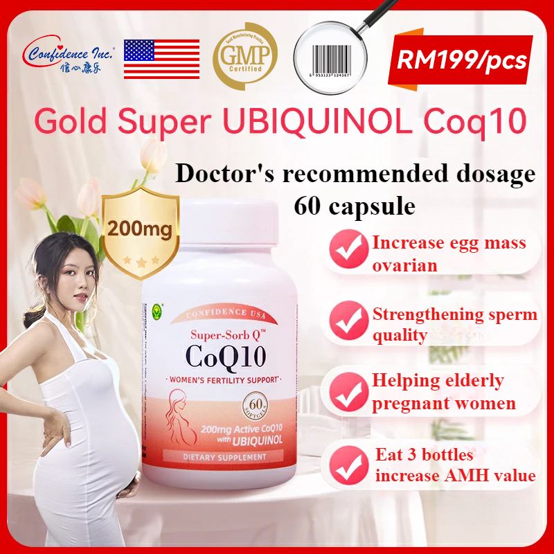 Confidence USA Super Sorb-Q 200mg Ubiquinol CoQ10 Vitamin E Supplement Fertility Support 60 Capsules