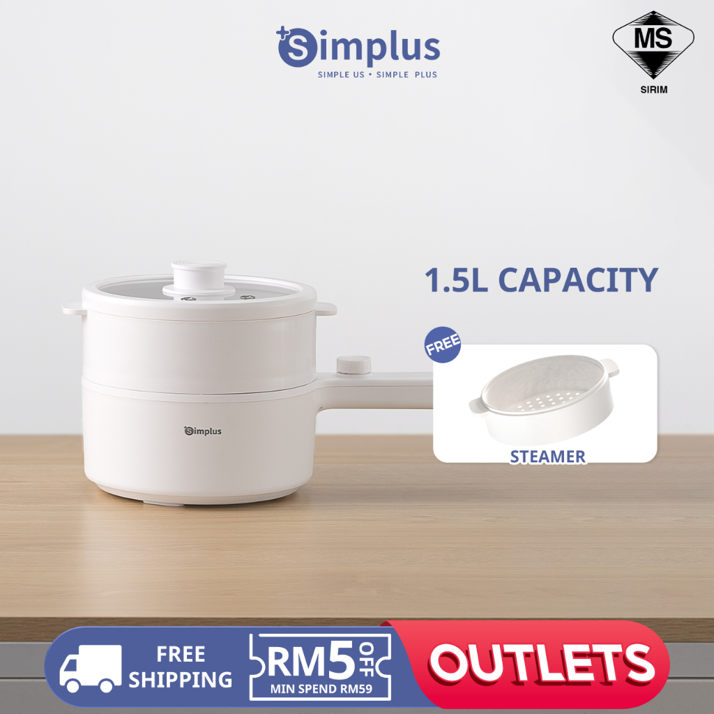 Simplus Mini Electric Multi Function Cooker 1.5L 600W Non Stick Ceramic Coating Steam Above Boil Below Healthy and Safe DZGH002