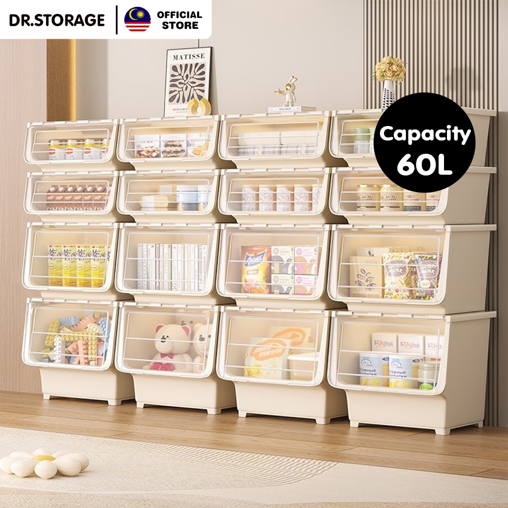 DR.STORAGE 28L/40L/60L Large Capacity Storage Box With Transparent Lid Stackable Toy Snack Storage Cabinet