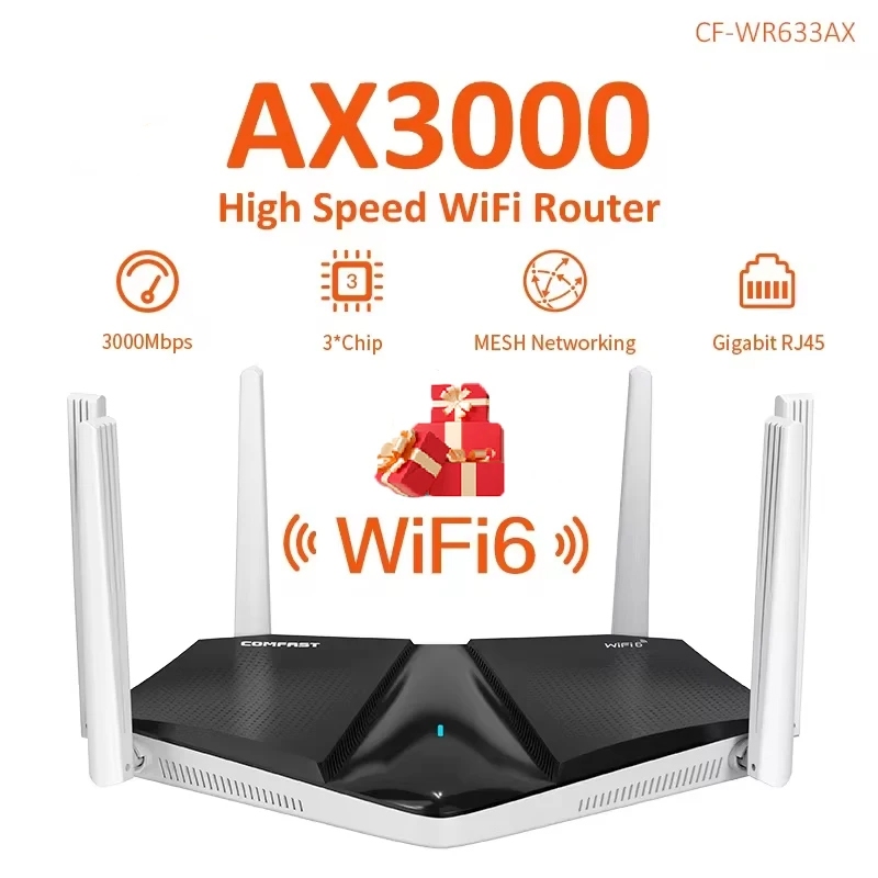 3000Mbps WIFI6 Router MESH AX3000 2.4/5G Dual Band Transmission Gigabit 4FEM Powerful Signal Wireless Router WPA3 Encryption