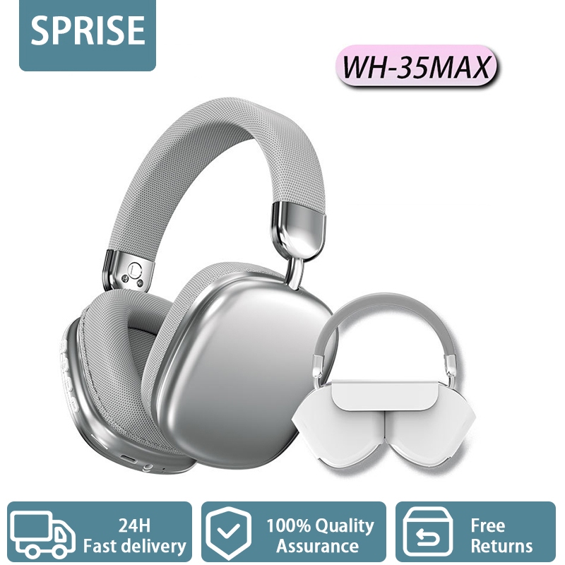SPRISE WH35 Silver Bluetooth Headphone Earphone Wireless HiFi With Mic Gaming/Music Foldable Over Ear Sport Headset TF/AUX