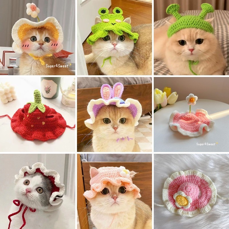 Cute Pet Headgear Knitting Dog Hat Headdress Funny Cat Dress Up