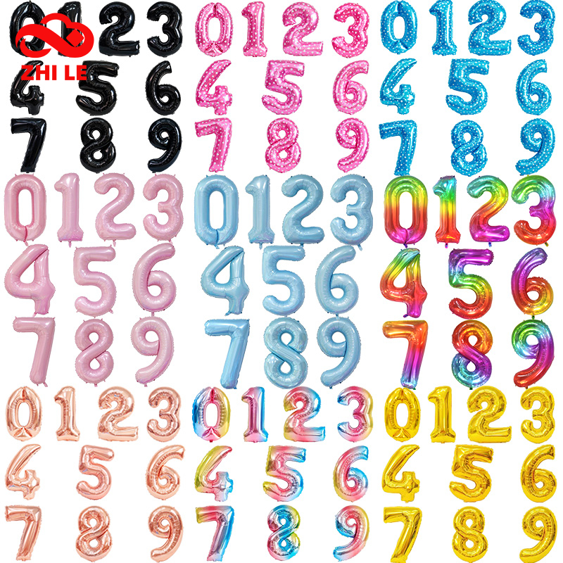 32 Inch Number Aluminum Foil Balloon 0-9 Bit Helium Balloons Happy Birthday Happy New Year Wedding Party Decoration Numbers balloons Gold Silver Black Pink belon huruf tulisan merah hari jadi nama sai