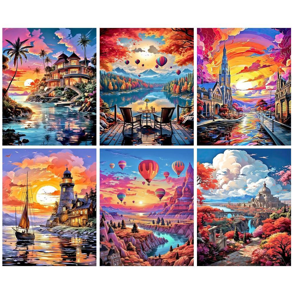 CHENISTORY 5d Diy Diamond Painting Seaside Sunset Full Square/Round Diamond Embroidery Mosaic Home Decor