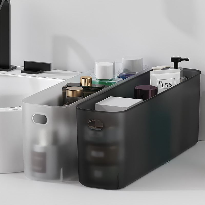 Narrow long desktop storage box with lid for household items