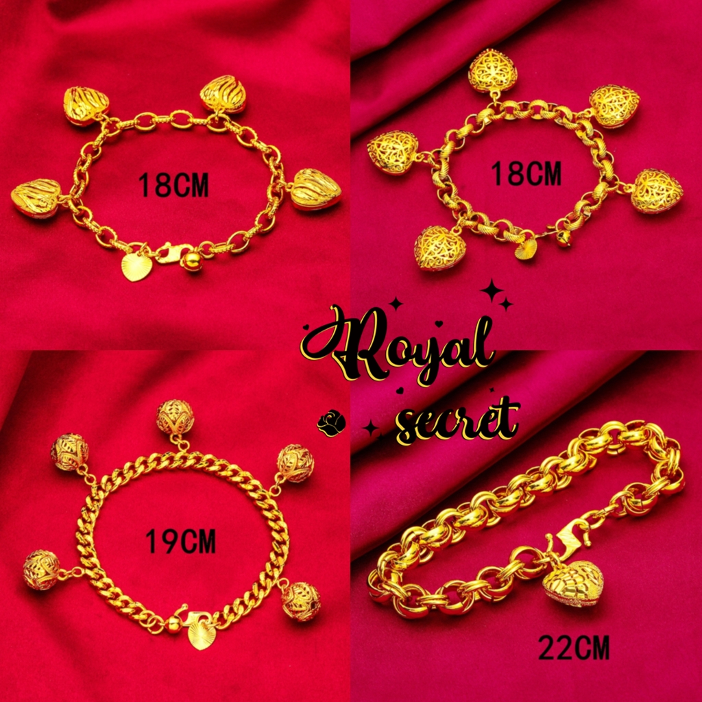 Royal Jewelry Fashion Accessorie Simple Gold-plated Men's and Women's Bracelets Domineering, Cute and Rich, Large Wide Side, Small Fine Side emas 916 Jewelry accessories 916 gold Emas Korea 24k Gold Women fashion