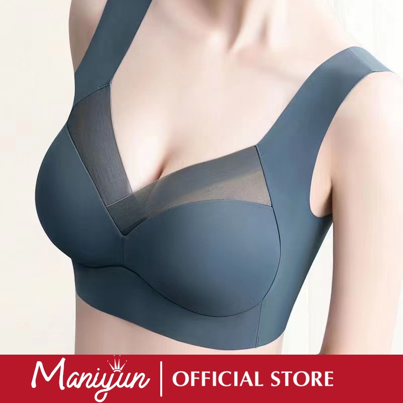 Maniyun One-piece Ice Silk Seamless Bra Women Sexy Mesh Fixed Up Cushion Comfort Non-wired Bra All Day Sleeping Bra Lingerie Plus Size Bra