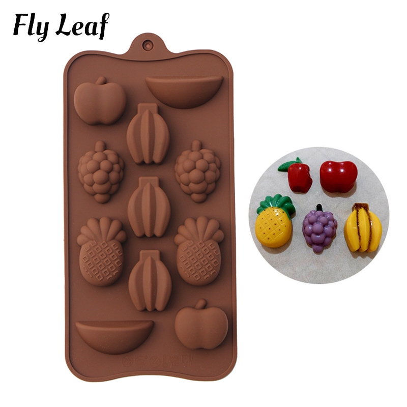 Fly Leaf 3D Fruit Silicone Mold Handmade Dessert Candy Chocolate Mould Baking Tool Accessory Apple Banana Pineapple Grape