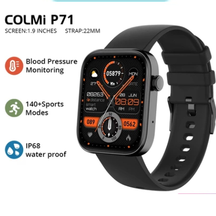COLMI P71 Unisex Smart Watch Blood Pressure Monitor IP68 Waterproof Bluetooth Calling 1.9 Inch IPS Screen 140+ Sports Modes