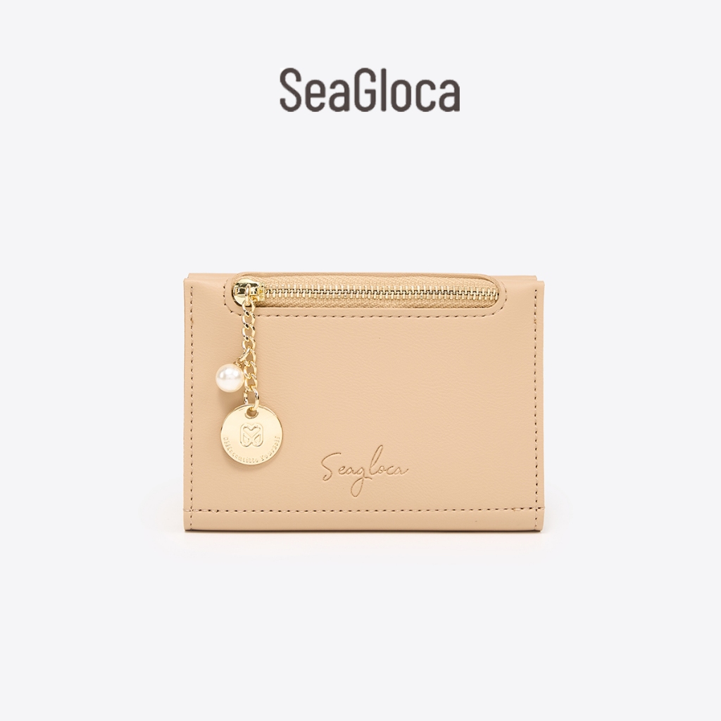 SeaGloca Minimalist Card Wallet with Zipper Coin Pocket 4 Card Slots Pearl Charm Slim Small Wallet For Woman No 2416