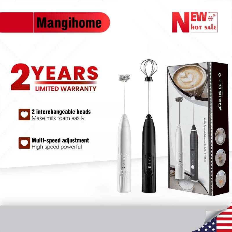 ❤️❤️Milk frother Electric milk frother egg beater plus two USB charging heads easy to stir milk frother egg beater can change 2 types of heads adjust multiple speeds make milk foam easily