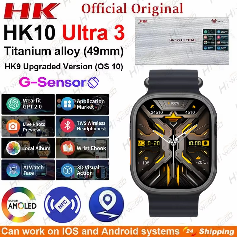 2024 HK10 Ultra 3 AMOLED Smartwatch Men HK9 Upgraded ChatGPT NFC Smart Watch 2GB ROM Dynamic Island Ai Watch Face For Android IOS