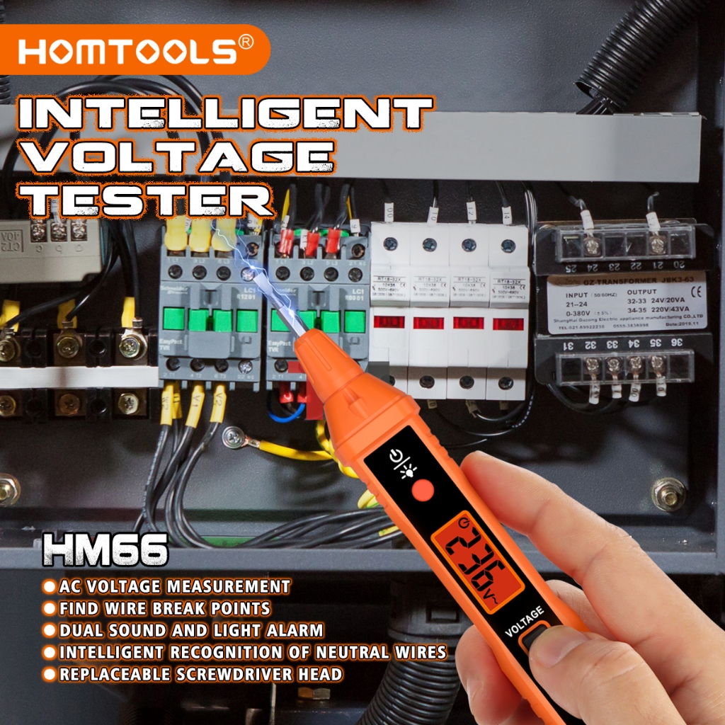 HOMTOOLS HM66 Tespen Voltage Tester AC Detector NCV 12~400V Pen Type For Live/Null Wire With Flashlight LCD Display Breakpoint