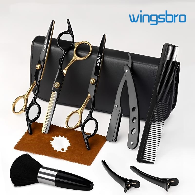 wingsbro 6.7” Black Gold Hair Cutting Scissors, Japan High-quality Professional Barber Hairdressing styling trimming Set