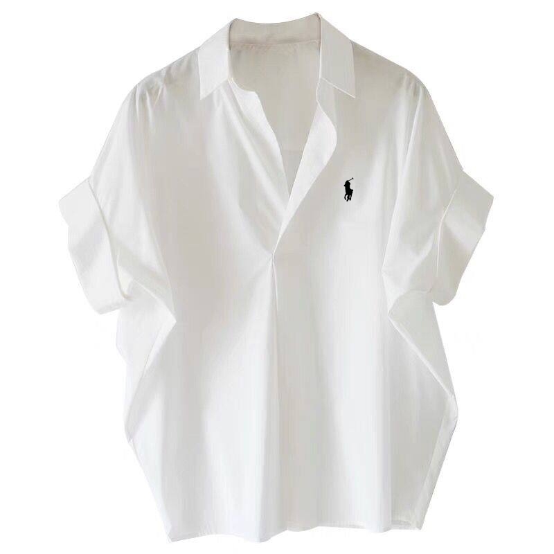 5 colors Korean Style Loose V-neck Batwing Sleeve White Shirt for Women Pony Embroidered blouse top