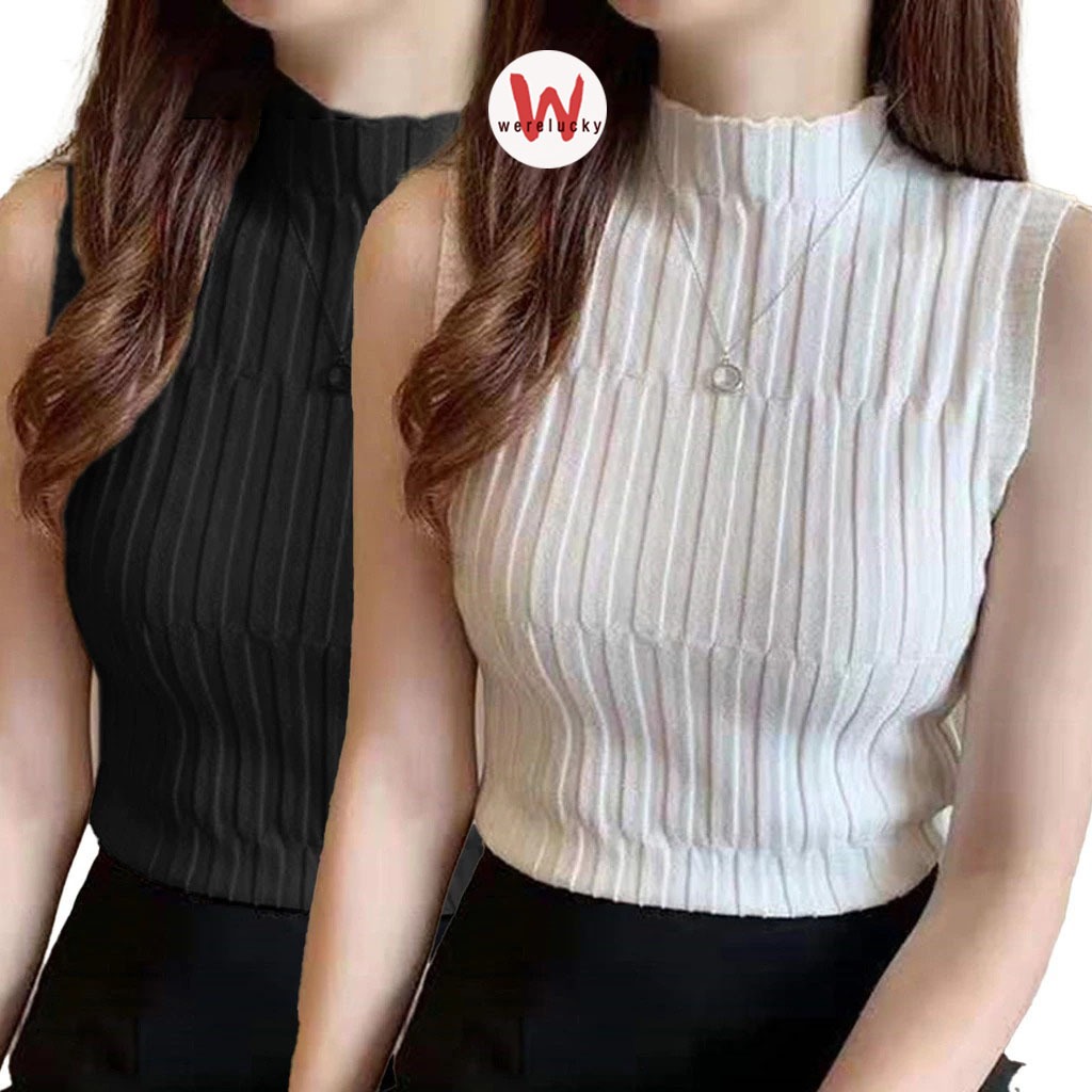 【Fast shipping】 Women Basic Knit Tops Basic Sleeveless Stand Collar Vest (White/Black/Yellow/Brick Red)