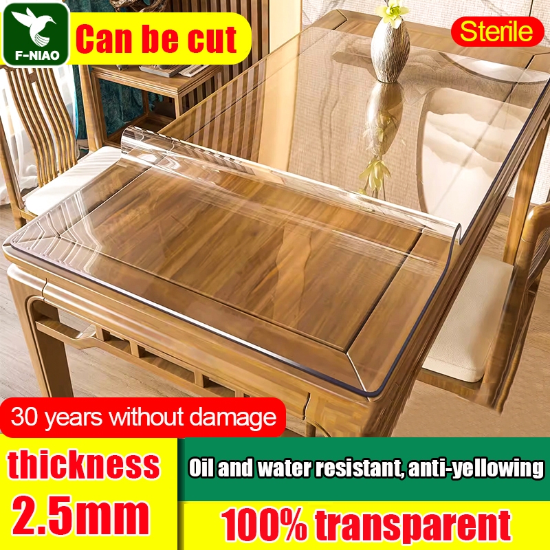 【100% Transparent】2.5mm thickness alas meja plastik tebal pvc table cloth Waterproof Oil-Proo pvc table mat