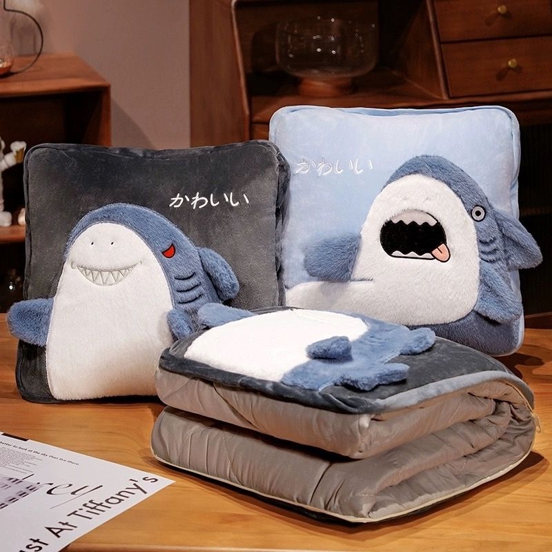 Shark Cuddle Pillow 2-in-1 Folding Cushion Car Office Cute Cartoon Napping Pillow Includes Blanket Car Blanket Cushion