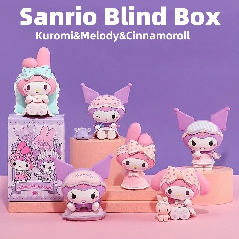 Sanrio Kuromi Blind box 6pcs set Cartoon Model Kit Surprised Blind Box Doll Surprise Box 3d Doll Surprise gifts Kuromi set Tabletop Decoration Girls Toy Birthday gift Pudding Cinnamoroll Sanrio things Anak patung kotak buta三丽鸥盲盒 库洛米 美乐蒂 惊喜礼盒