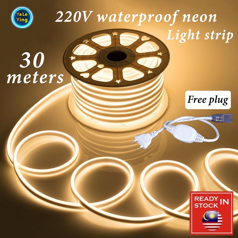 【30 meters Containing clips】220V LED neon strip waterproof 120LED/M 8*16mm per meter can cut flexible light DIY outdoor waterproof light Home TV Christmas holiday decorative light