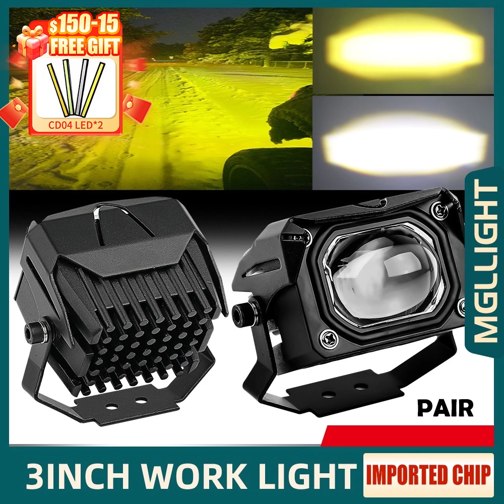 3inch Square LED Work Light Bar Spot Pods Driving LED Light Bar Fog Amber Offroad ATV SUV Spotlight Flood 12V 24V White light yellow white light