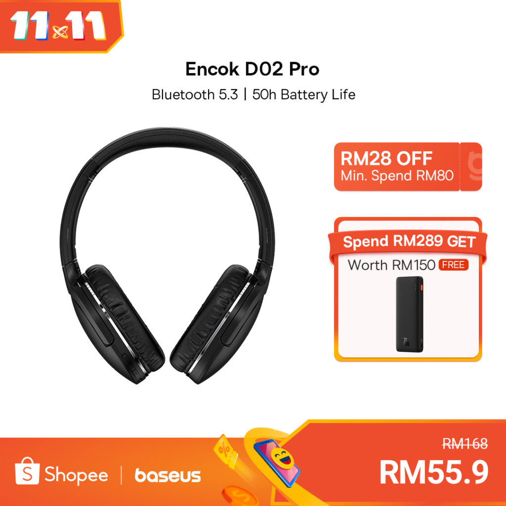 Baseus D02 Pro Bluetooth Earphones Stereo Wireless 5.3 HIFI Foldable Sport Headset