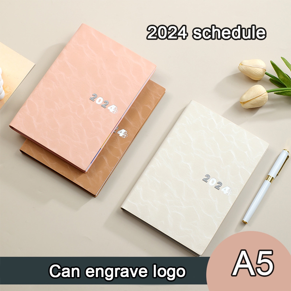 (Can Engrave Logo) Full English pages, 2024 business schedule, student 365-day planner, office planning, memo, notebook, notepad