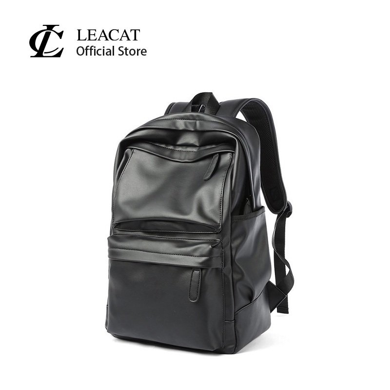 Leacat Men's PU Leather School Backpack Waterproof