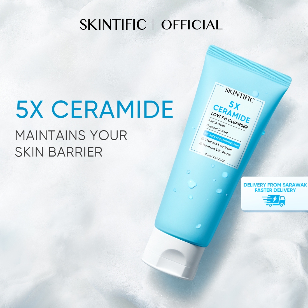 【Ship from Sarawak】SKINTIFIC 5X Ceramide Low pH Cleanser Facial Wash Pencuci Muka For Sensitive Skin 80ml Moisturizing Repair Barrier