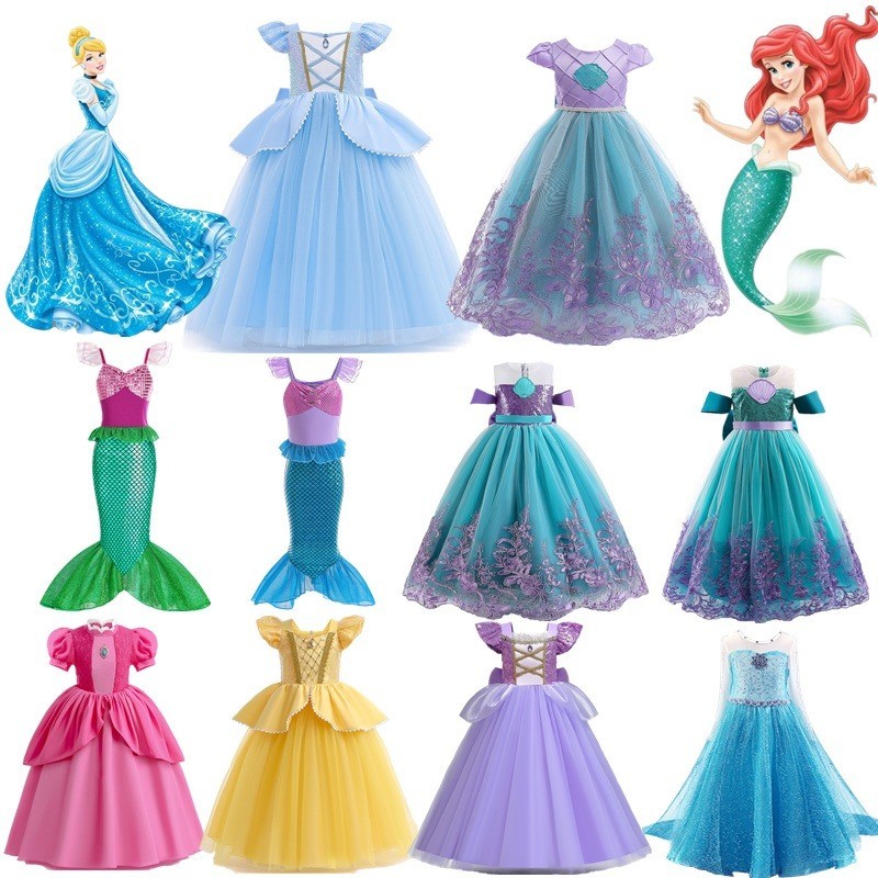 Girls Charming Cinderella Halloween Dress Role-play Costume Baby Kids Dresses for Little Mermaid Peach Rapunzel Belle Princess Birthday Party Gown