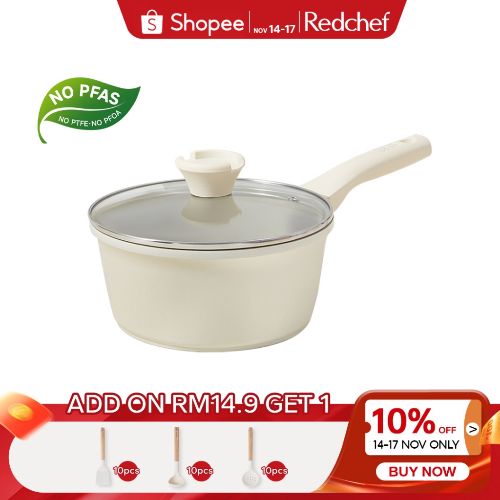 Redchef Nonstick Ti- Ceramic Pot Non Toxic, PFAS& PTFE& PFOA Free Saucepan Milk Pan Heightened Design 16/18/20cm Suitable for All Stoves