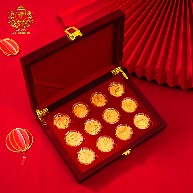 【CHOW Goldsmith】12 Pieces Zodiac Gold Coins Set (1.2gram) Emas 999/24K Pure Gold&hellip;