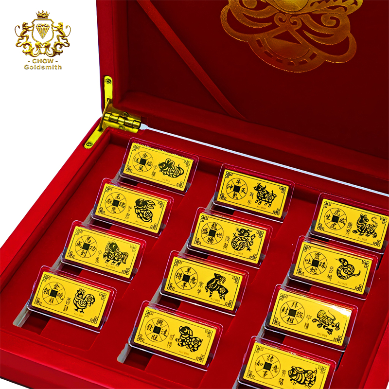 【CHOW Goldsmith】12 Pieces Zodiac Fine Gold Bar Set (1.20g) Emas 999/24K Pure&hellip;