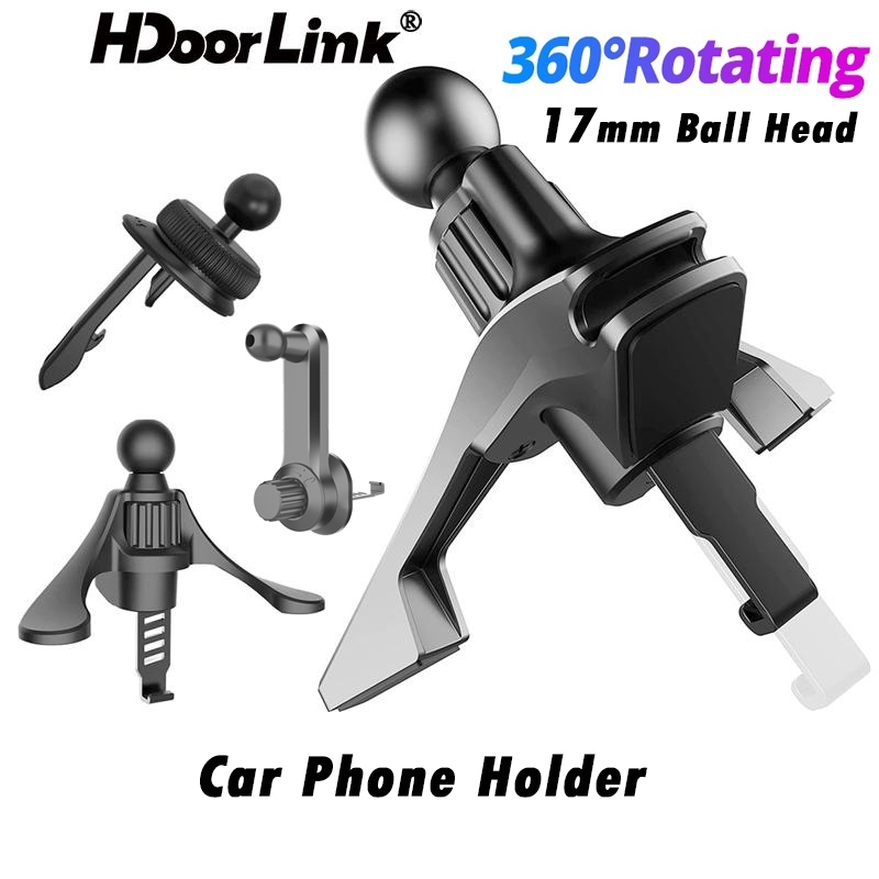 HdoorLink Car Phone Holder 17mm Ball Head Air Vent Clip Twist-Lock Triangle Support Air Outlet Hook Clamp Anti-Shake Car Cell Phone Mount