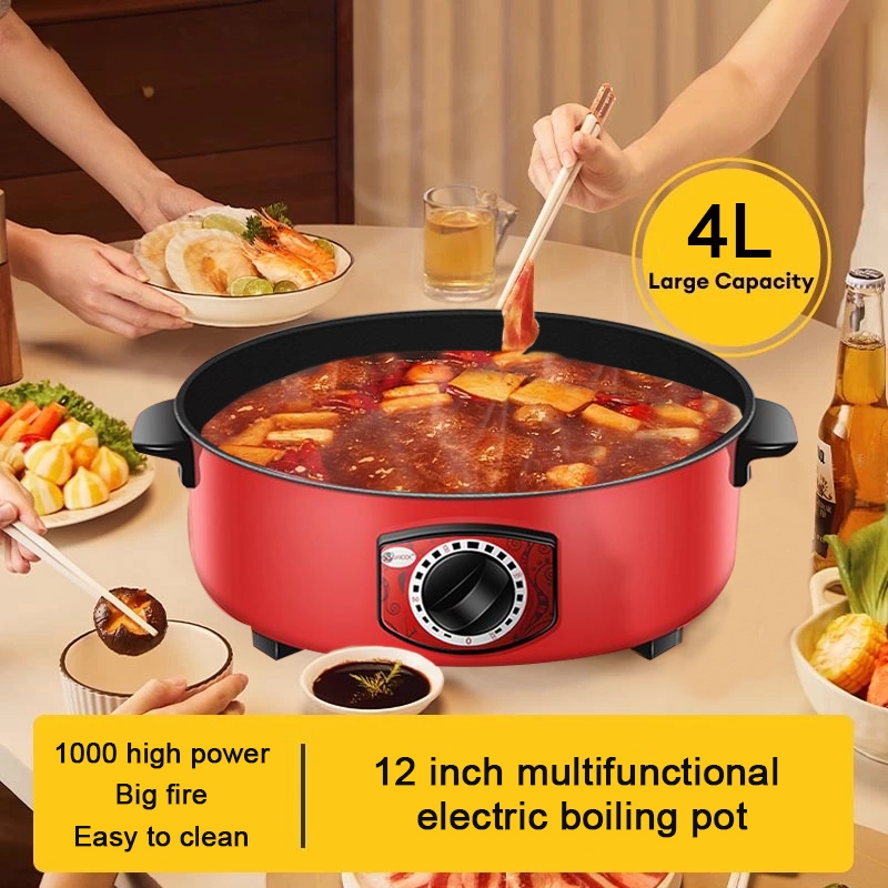 Electric Caldron Red Electric Frying Pan Steaming Boiling Stewing al Electric Chafing Dish On Sale