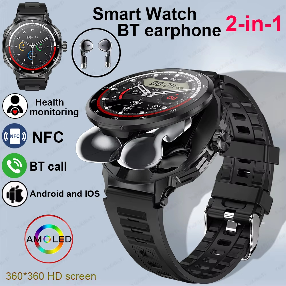 Smart Watch TWS 2-in-1 Headset Bluetooth Talk Heart Rate Blood Pressure Health Monitoring Headphones Play Music Smartwatch