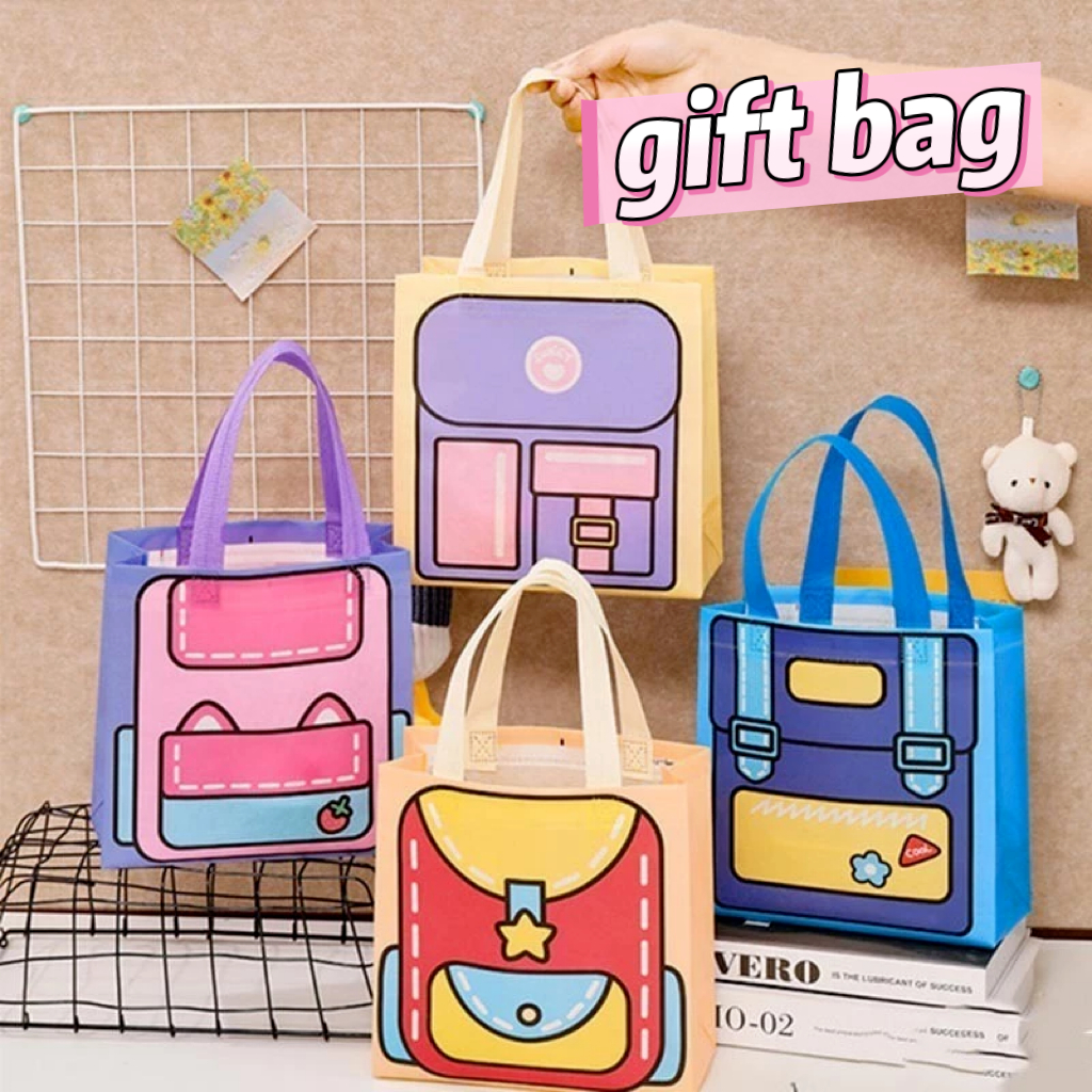 M&P Colorful Gift Bag Student Nonwovens Storage Bag Birthday Gift Tote Bag Kids School Bag 儿童礼品袋布袋手提袋