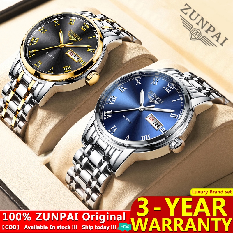 ZUNPAI Original JamTangan Couple Watch Set Waterproof Stainless Steel Luxury Fashion Busines Lelaki/Wanita Wristwatch