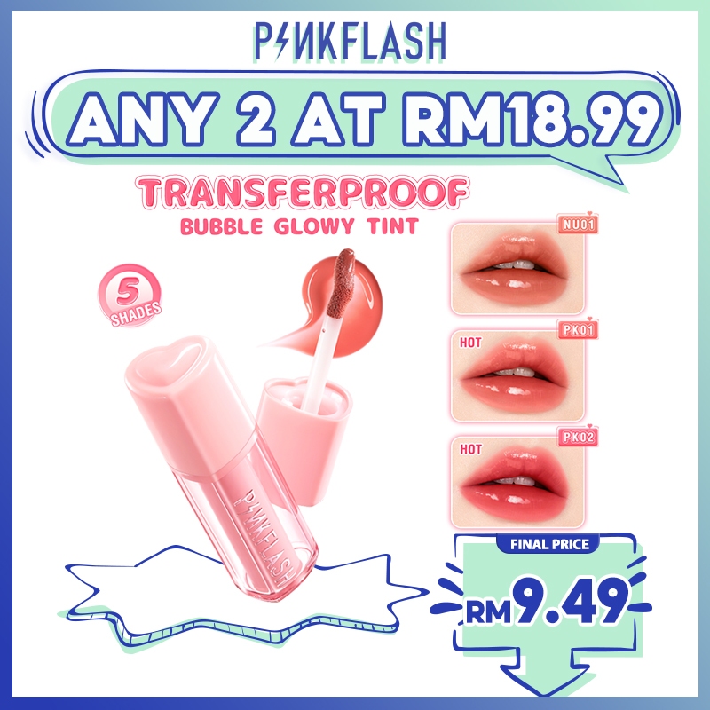 Pinkflash Transferproof Bubble Glowy Tint Glossy Lips Bubble Film Color Lock Moisturizing Long-lasting Smooth Abd Fresh Non Sticky 6 Shades