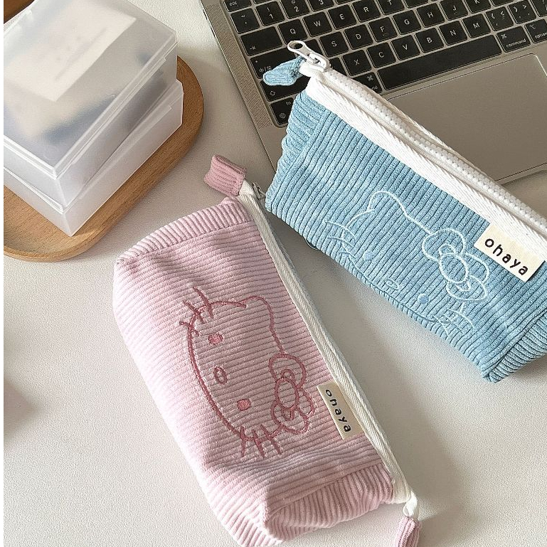 Ohaya | Hello kitty Corduroy Pencil Case Large Capacity Triangle Pencil Case kt Pencil Case Boys Girls Stationery Gifts