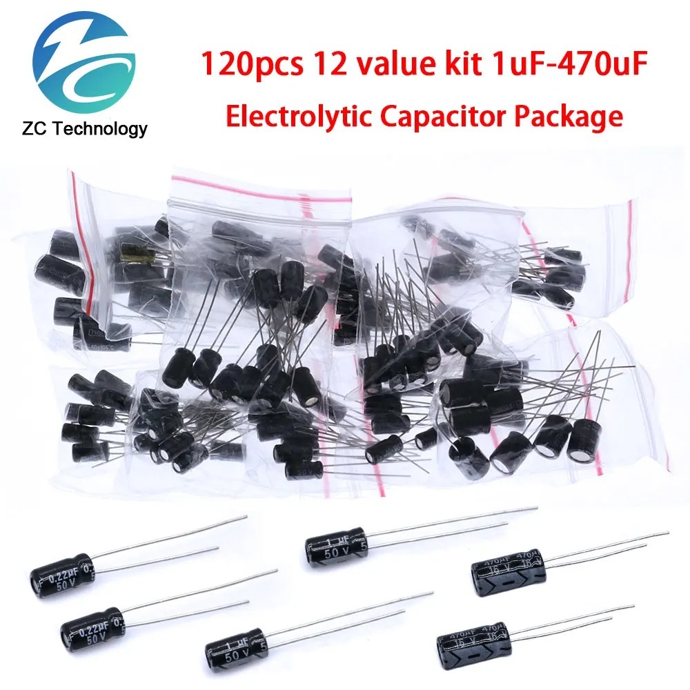 120pcs 12 value kit 1uF-470uF Electrolytic Capacitor Package 1UF 2.2UF 3.3UF 4.7UF 10UF 22UF 33UF 47UF 100UF 220UF