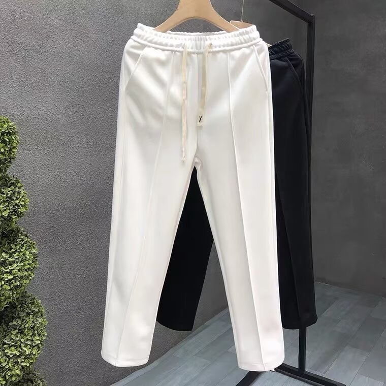 Black White Spring Washed Youth Casual Pants Men Loose Waist Ankle-Length Pants Men m-3xl