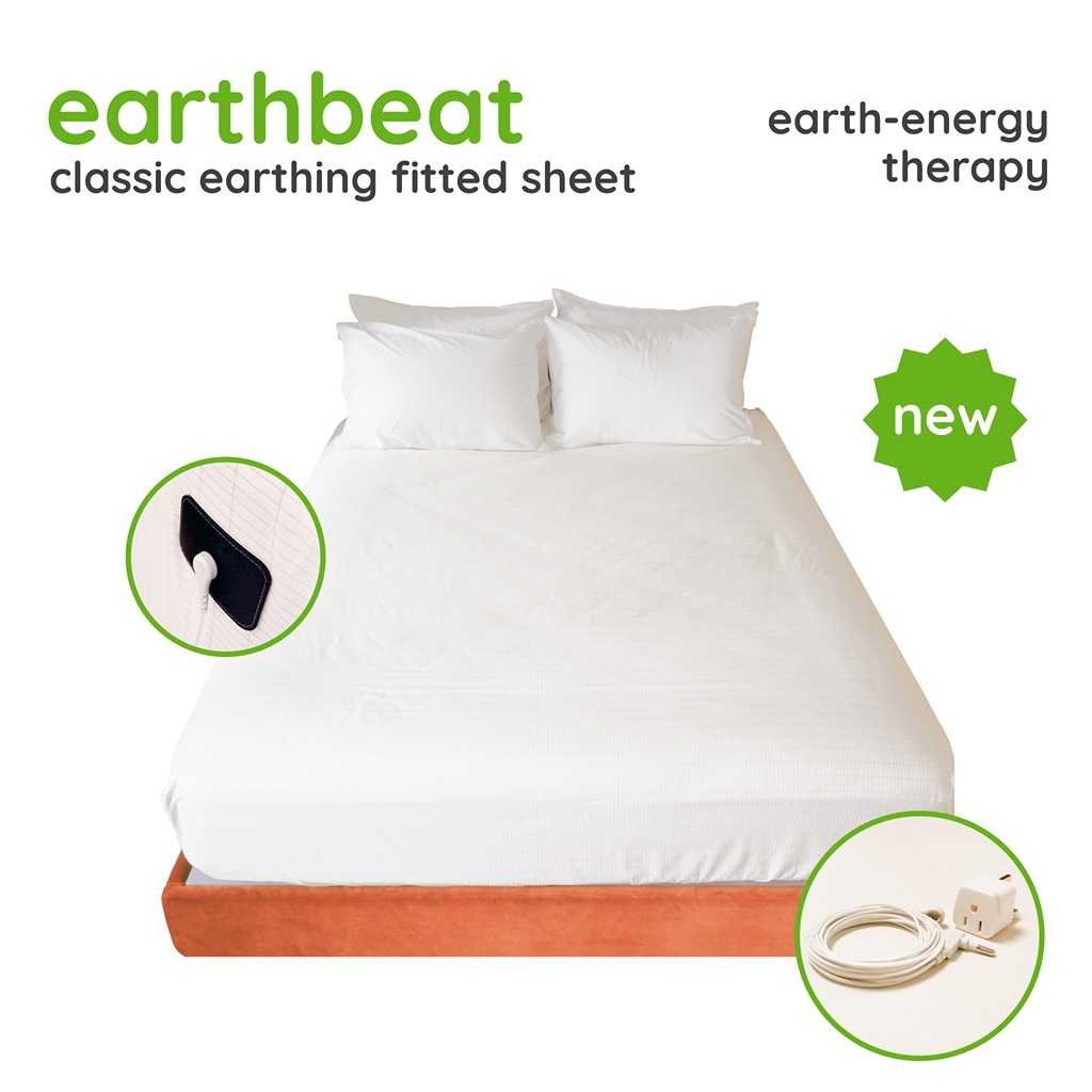 earthbeat Classic Earthing Fitted Sheet. MY Adapter Included. Grounding Silver Fiber with Smooth Combed Cotton. Natural Therapy for Sleep Quality, Wellness and Anti-Inflammation. Undyed and Suitable for Chemical Sensitivity.