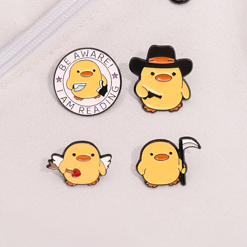 Cute Little Yellow Duck Enamel Pins Custom Death Scythe Brooches Lapel Badges Clothes Animal Jewelry Gift for Kids Friends